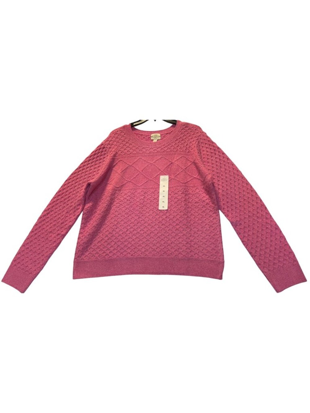 St. Johns Bay Womens XL Pink Knit Sweater With Diamond Cable Pattern Long Sleeve